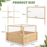 Raised bed with fence Wooden plant box with 4-sided protective fence &amp; plant grid 107 x 107 x 70 cm
