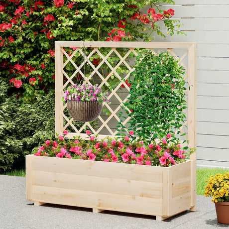 Raised Garden Bed with Lattice Trellis Wooden Elevated Planter Box-L