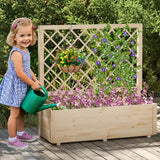 Raised Garden Bed with Lattice Trellis Wooden Elevated Planter Box-L