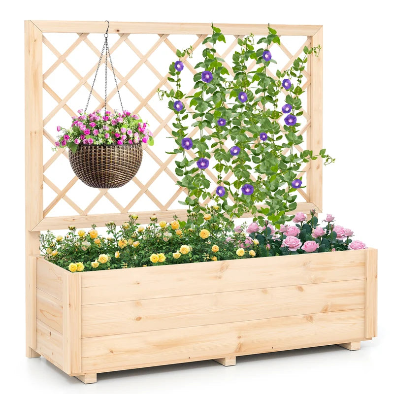Raised Garden Bed with Lattice Trellis Wooden Elevated Planter Box-L