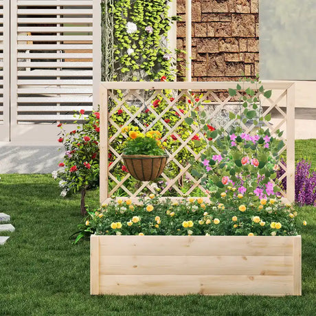 Raised Garden Bed with Lattice Trellis Wooden Elevated Planter Box-L