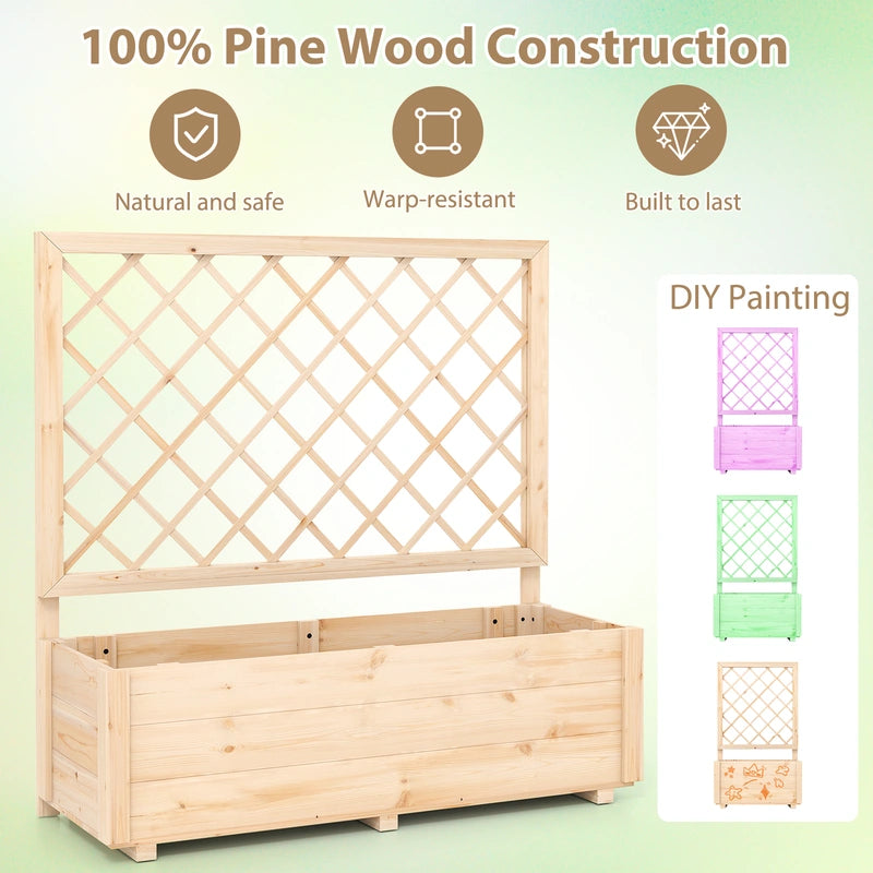 Raised Garden Bed with Lattice Trellis Wooden Elevated Planter Box-L
