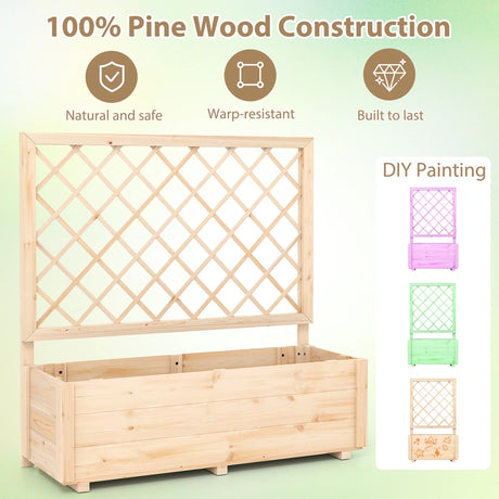 Raised Garden Bed with Lattice Trellis Wooden Elevated Planter Box-L