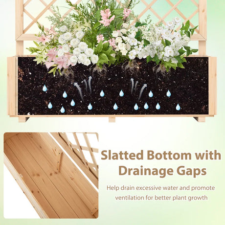 Raised Garden Bed with Lattice Trellis Wooden Elevated Planter Box-L