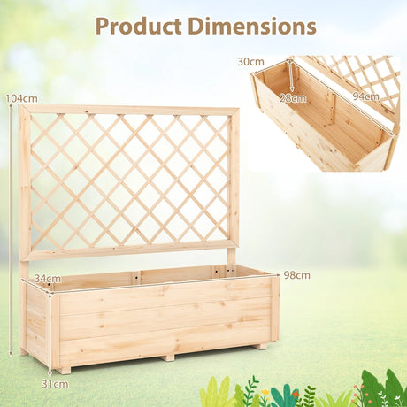 Raised Garden Bed with Lattice Trellis Wooden Elevated Planter Box-L