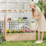 Raised Garden Bed with Lattice Trellises Hanging Roof Drainage-L