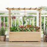 Raised Garden Bed with Lattice Trellises Hanging Roof Drainage-L