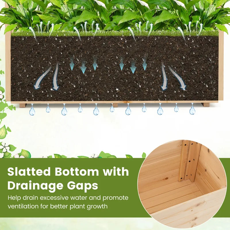 Raised Garden Bed with Lattice Trellises Hanging Roof Drainage-L