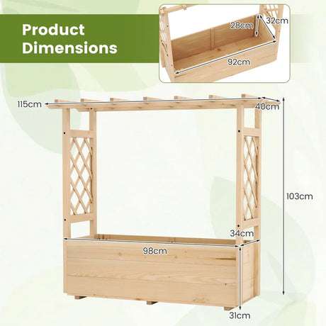Raised Garden Bed with Lattice Trellises Hanging Roof Drainage-L