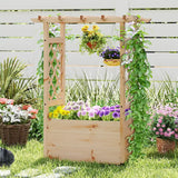 Raised Garden Bed with Lattice Trellises Hanging Roof Drainage-S