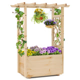 Raised Garden Bed with Lattice Trellises Hanging Roof Drainage-S