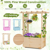 Raised Garden Bed with Lattice Trellises Hanging Roof Drainage-S