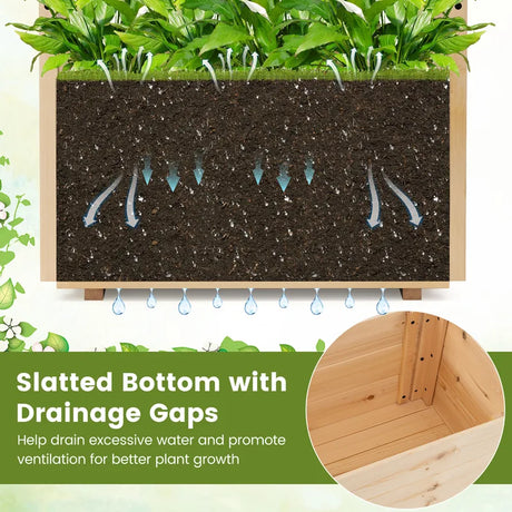 Raised Garden Bed with Lattice Trellises Hanging Roof Drainage-S