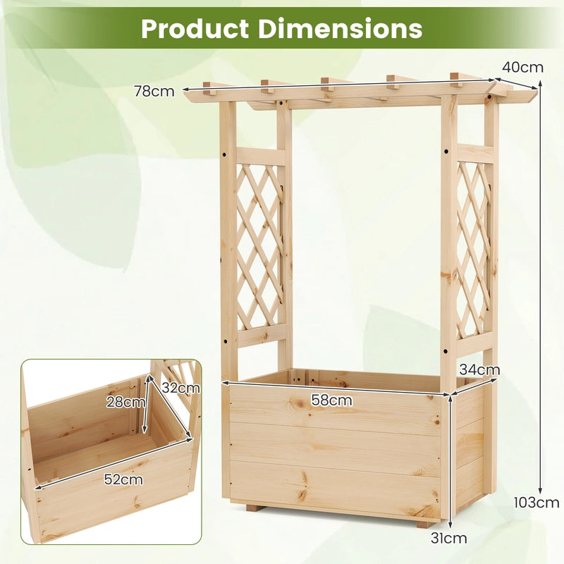 Raised Garden Bed with Lattice Trellises Hanging Roof Drainage-S