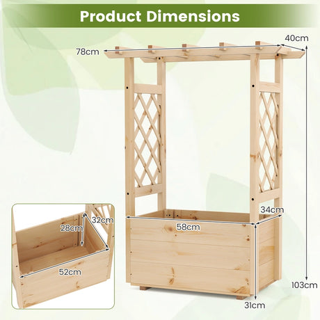 Raised Garden Bed with Lattice Trellises Hanging Roof Drainage-S