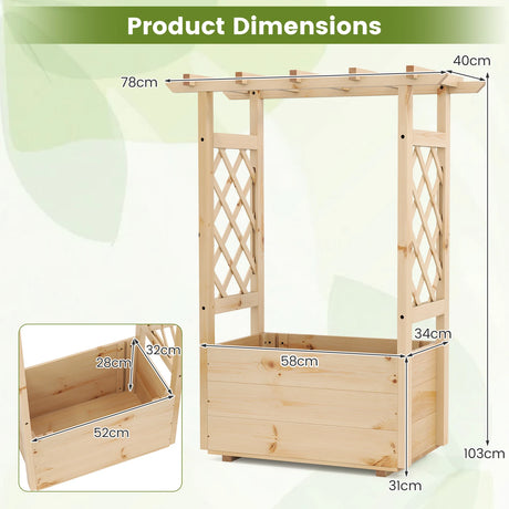 Raised Garden Bed with Lattice Trellises Hanging Roof Drainage-S