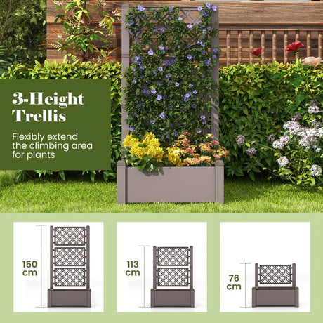 Outdoor Planter Box Self-Watering Raised Garden Bed Trellis with Water Level Indicator-Coffee