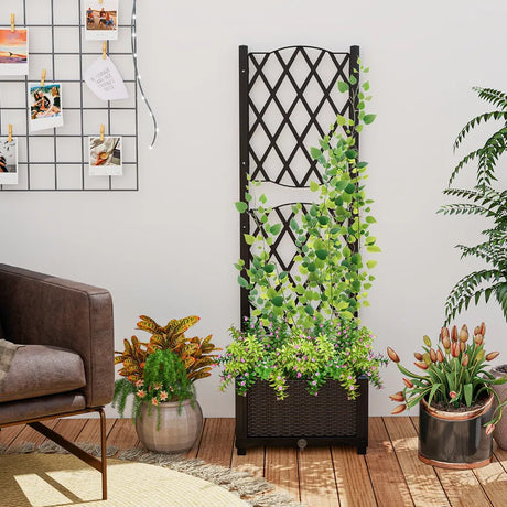 Flower box with trellis Planter for climbing plants Raised bed with trellis 40 x 40 x 122 cm Brown