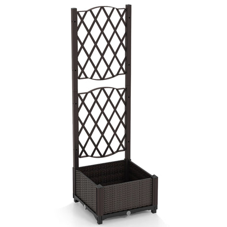 Flower box with trellis Planter for climbing plants Raised bed with trellis 40 x 40 x 122 cm Brown