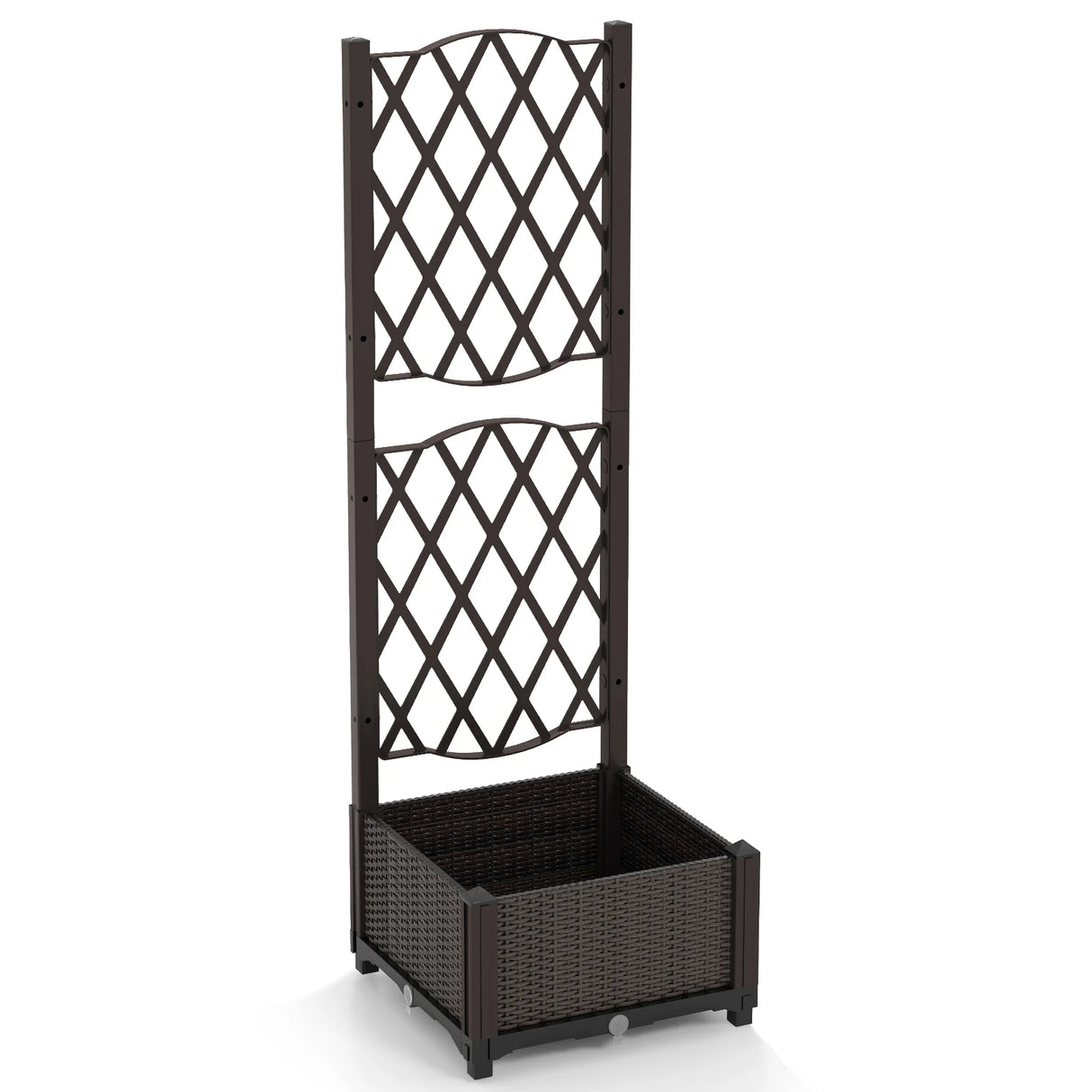 Flower box with trellis Planter for climbing plants Raised bed with trellis 40 x 40 x 122 cm Brown