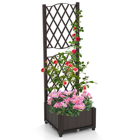 Flower box with trellis Planter for climbing plants Raised bed with trellis 40 x 40 x 122 cm Brown