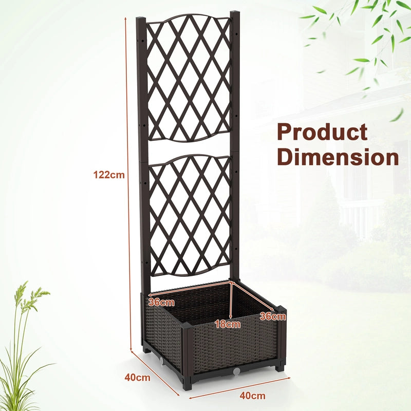 Flower box with trellis Planter for climbing plants Raised bed with trellis 40 x 40 x 122 cm Brown