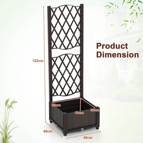 Flower box with trellis Planter for climbing plants Raised bed with trellis 40 x 40 x 122 cm Brown