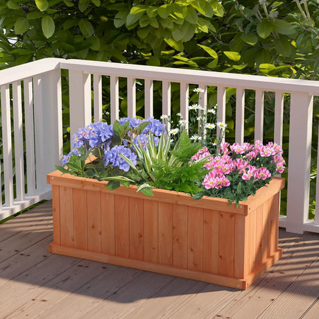 Raised Garden Bed Wooden Planter Box with 4 Drainage Holes and Detachable Bottom Panels-Orange