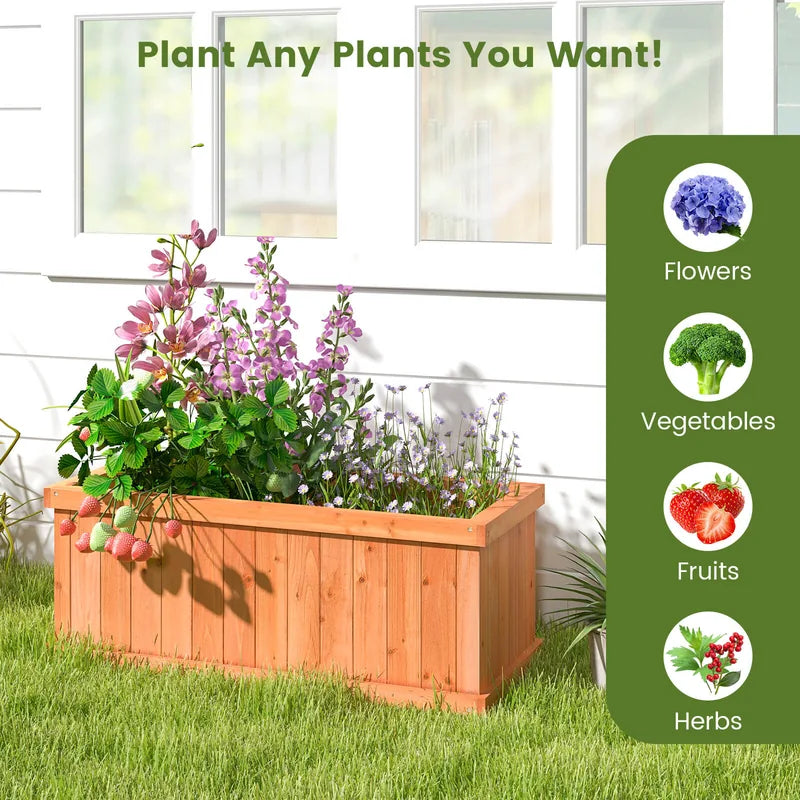 Raised Garden Bed Wooden Planter Box with 4 Drainage Holes and Detachable Bottom Panels-Orange