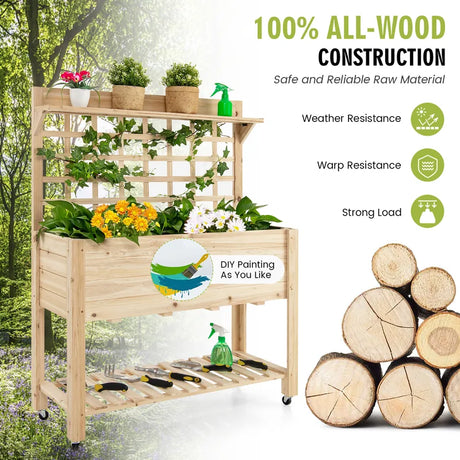 Wooden Raised Garden Bed with Large Plant Box for Garden