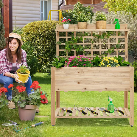 Wooden Raised Garden Bed with Large Plant Box for Garden