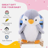 HOMCOM Children Kids Animal Rocking Horse Penguin Plush Musical Button 32 Songs Kid Rocker for 18+ Months