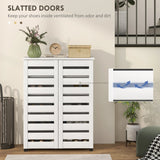 HOMCOM Narrow Shoe Cabinet for Entryway, 5-Tier Slim Shoe Storage Cabinet with 2 Slatted Doors and Adjustable Shelves