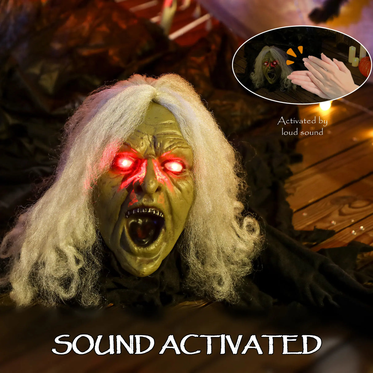 Outsunny 183 cm Life Size Halloween Animated Crawling Zombie with Glowing LED Eyes, Scary Halloween Decorations, Battery Operated, Indoor Outdoor Party Props