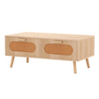 Rattan Coffee Table Mid Century Modern Center Table with 2 Storage Drawers-Natural