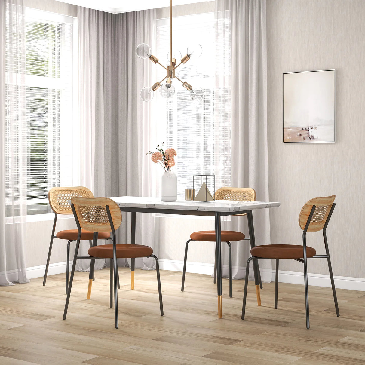 Set of 2 Rattan Dining Chair with Metal Legs-Coffee