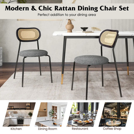 Set of 2 Rattan Dining Chair with Metal Legs-Gray