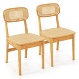 Set of 2 Rattan Dining Chairs with Simulated Rattan Backrest-Natural