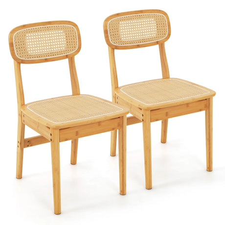 Set of 2 Rattan Dining Chairs with Simulated Rattan Backrest-Natural