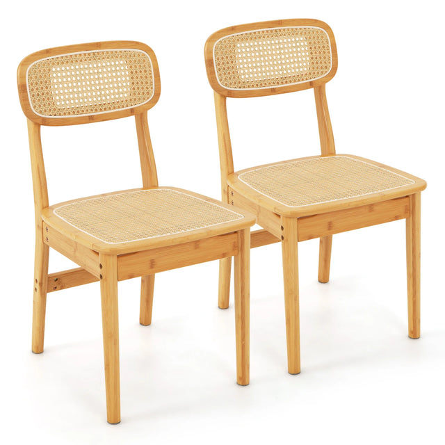 Set of 2 Rattan Dining Chairs with Simulated Rattan Backrest-Natural