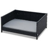 Handwoven Wicker Pet Bed Sofa Couch with Waterproof Soft Cushion-Grey