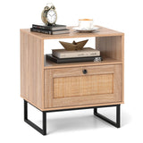 Mid Century Modern Bedside Table with Storage Drawer and Open Compartment-Natural
