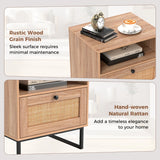 Mid Century Modern Bedside Table with Storage Drawer and Open Compartment-Natural
