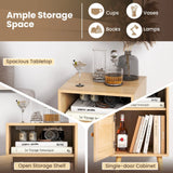 Rattan Nightstand with Storage and PE Rattan Decorated Door-Natural-2 Pack