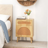 Rattan Nightstand Boho Bedside Table with Rattan-decorated Door-Natural