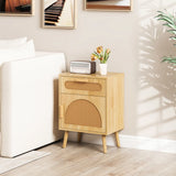 Rattan Nightstand Boho Bedside Table with Rattan-decorated Door-Natural