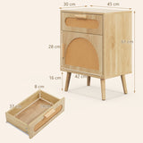Rattan Nightstand Boho Bedside Table with Rattan-decorated Door-Natural