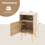 Rattan Nightstand with Storage and PE Rattan Decorated Door-Natural-2 Pack