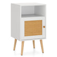 Rattan Nightstand with Storage and PE Rattan Decorated Door-White-1 Pack
