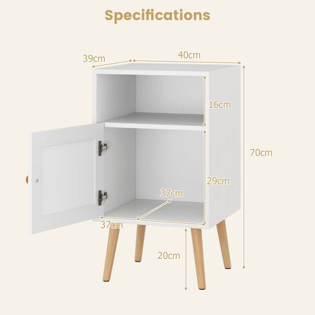 Rattan Nightstand with Storage and PE Rattan Decorated Door-White-2 Pack